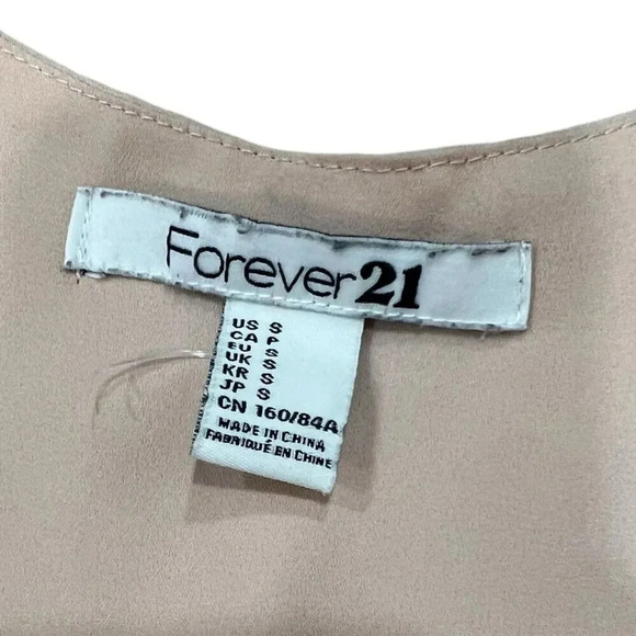 Forever 21 Beige Satin Plunge Wrap Tie Blouse S - Picture 4 of 5